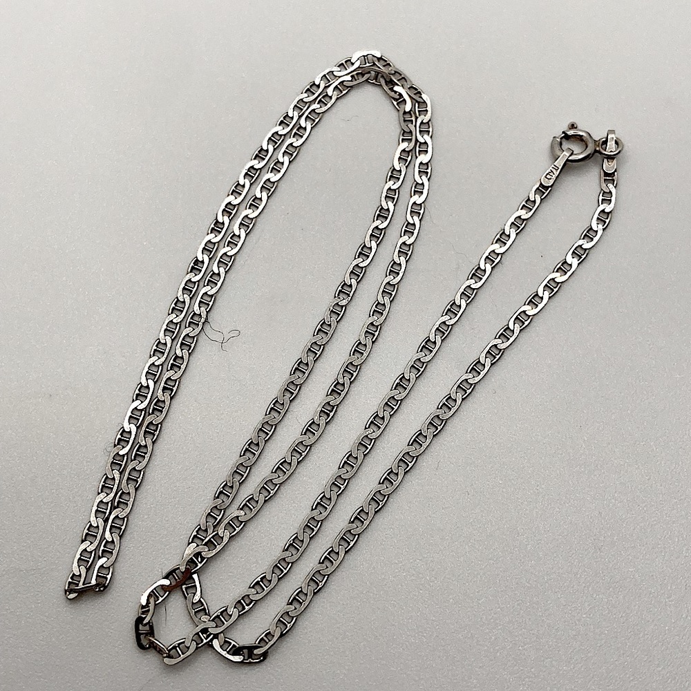Vtg Sterling Silver Flat Mariner Link / Gucci Link Chain Necklace 18” / 2mm